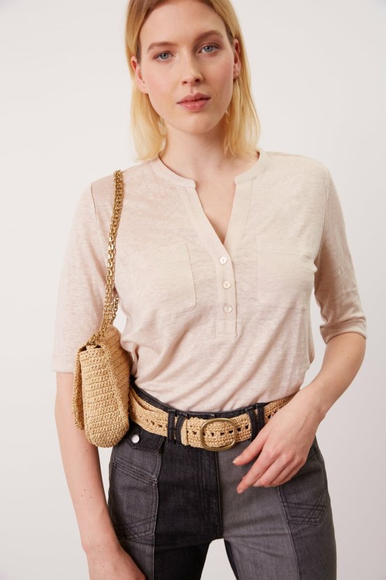 Vêtements Gerard Darel  | T-Shirt Lin Avec Poches - Andrew Beige Rosé