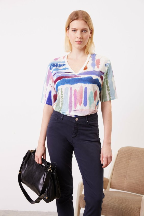 Vêtements Gerard Darel  | T-Shirt Impriméen Lin - Aenora Multicolore