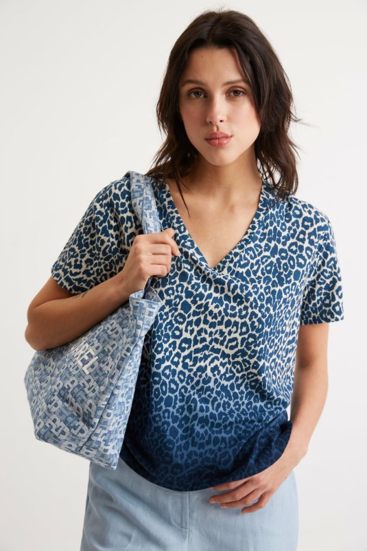 Vêtements Gerard Darel  | T-Shirt Léopard En Lin Et Coton - Aidan Indigo